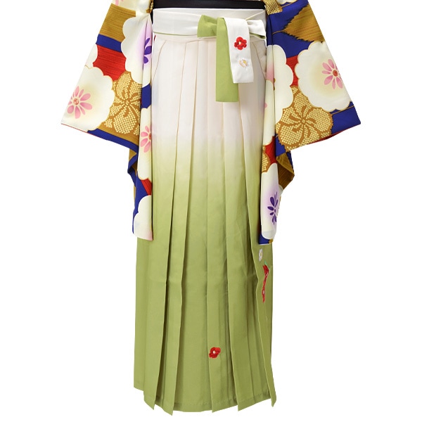  抹茶×オフホワイトぼかし椿　刺繍 レンタル 袴単品 P184-LL
