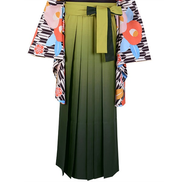  黄緑×深緑 ぼかし レンタル 袴単品 P175-L