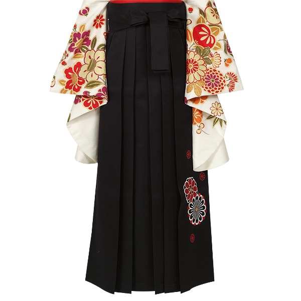  黒×菊　刺繍 レンタル 袴単品 P128-3L