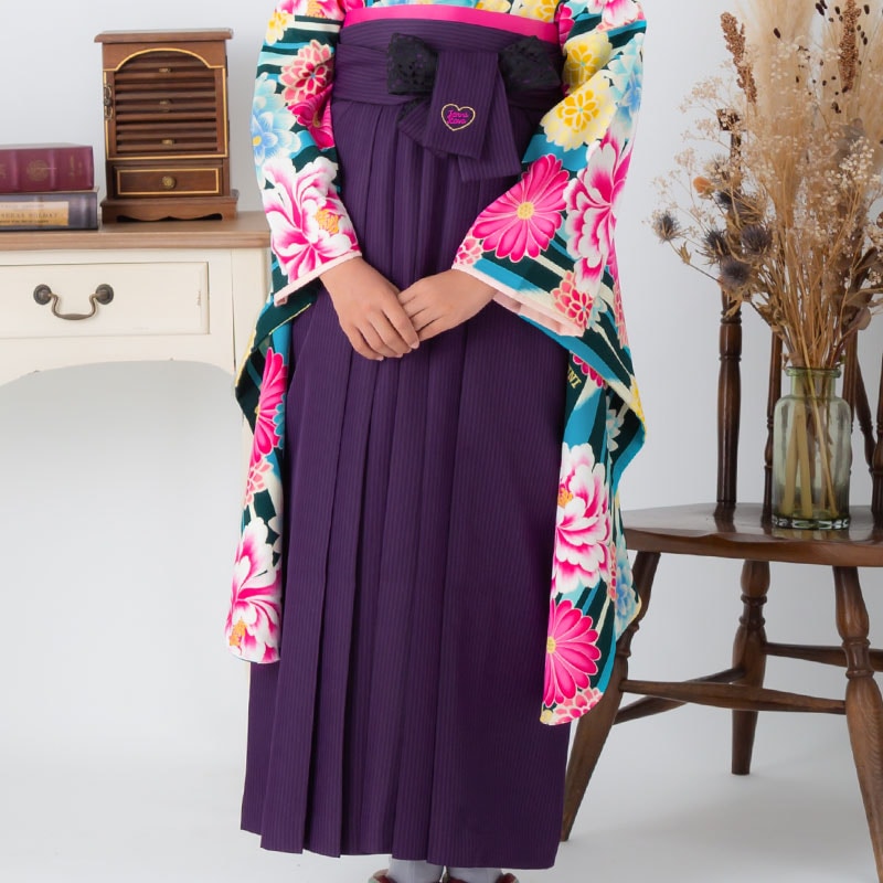  紫ストライプ×黒レース レンタル 袴単品 P200-S