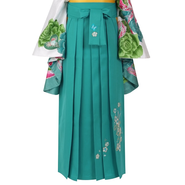  ターコイズブルー×蝶 刺繍(定) レンタル 袴単品 P082-L