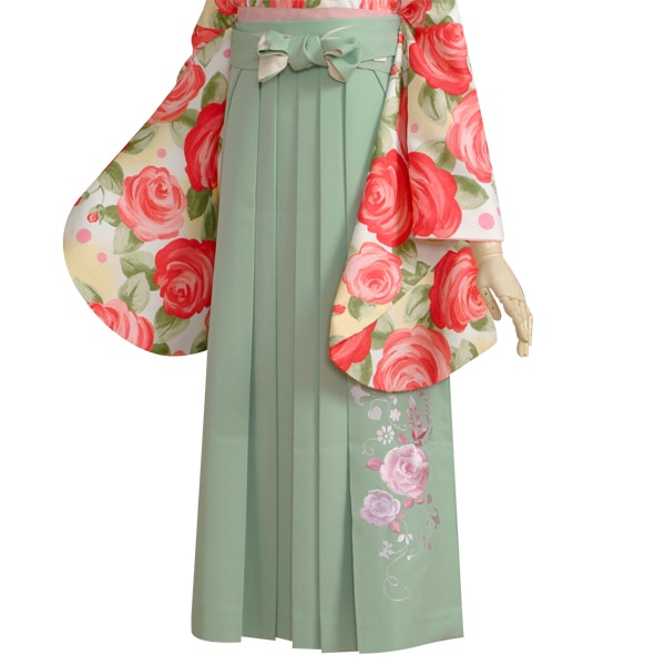  ミントグリーン×薔薇 刺繍　ブランド袴(G273G275)★ レンタル 袴単品 P077-L