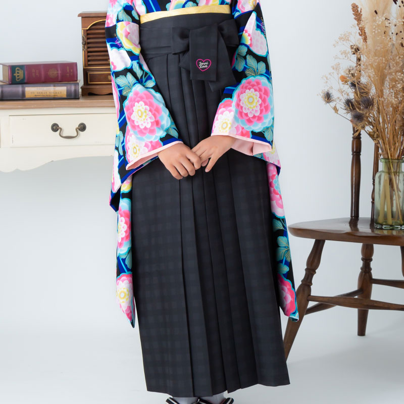  黒×チェック レンタル 袴単品 P185-S