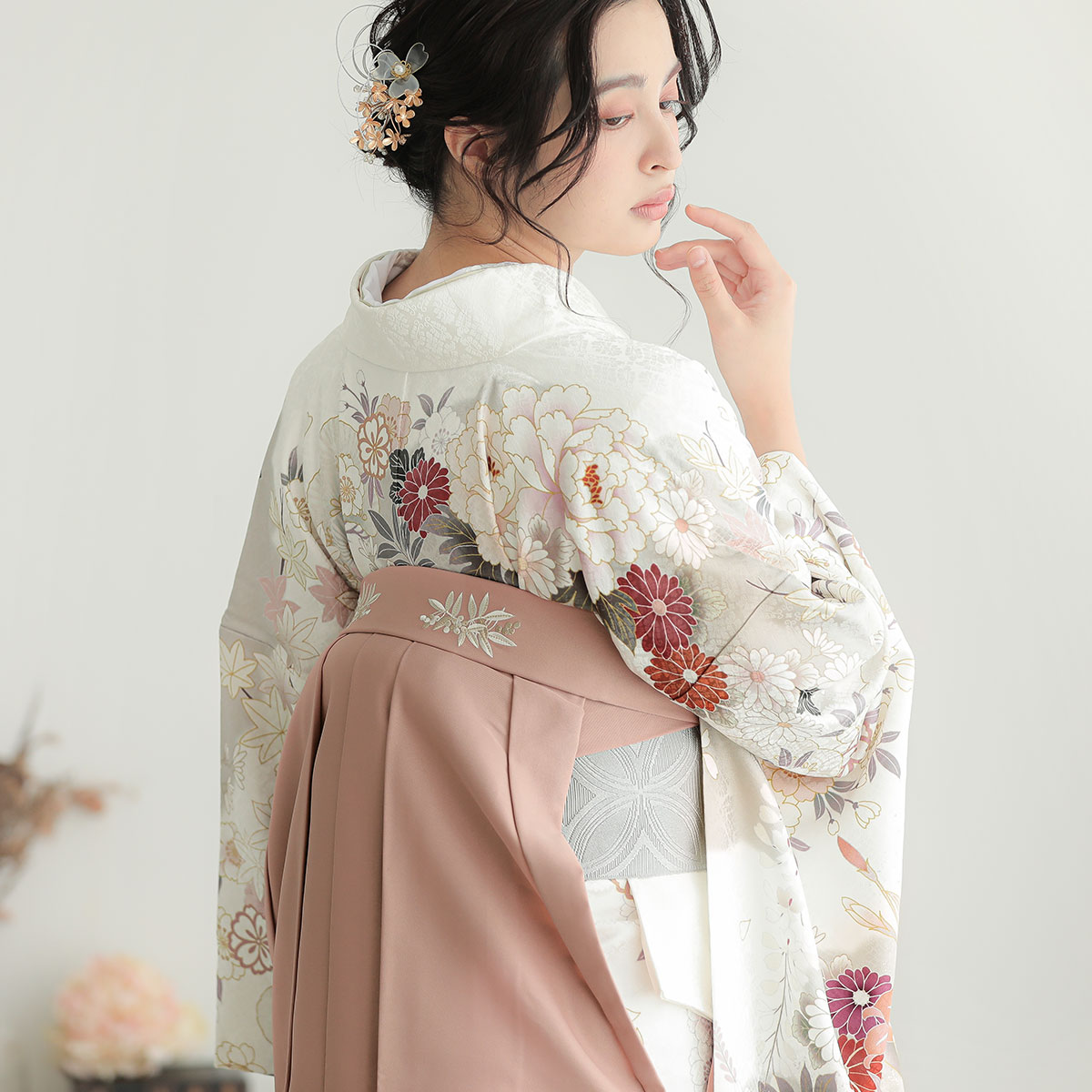  スモーキーピンク×後ろ南天刺繍 レンタル 袴単品 P241-L