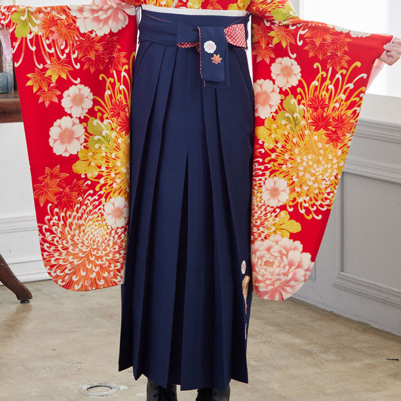  紺×手毬と桜楓 レンタル 袴単品 P210-M