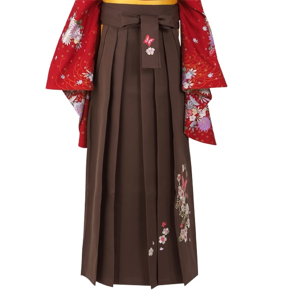  ブラウン×蝶 刺繍(定) レンタル 袴単品 P083-M