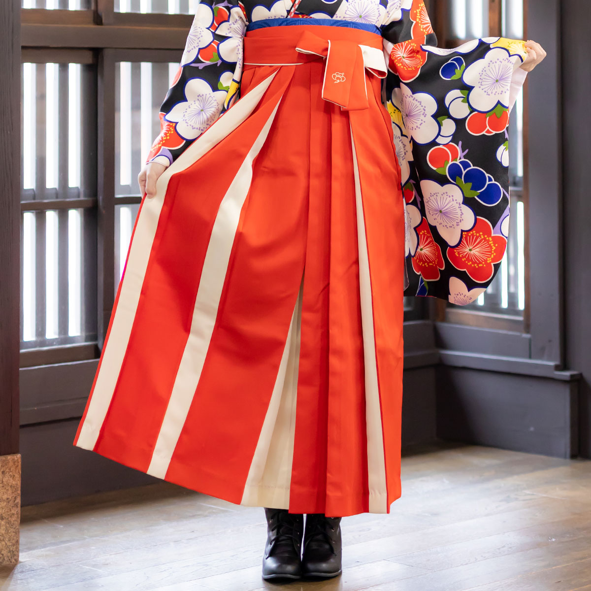  赤×アイボリー レンタル 袴単品 P207-LL