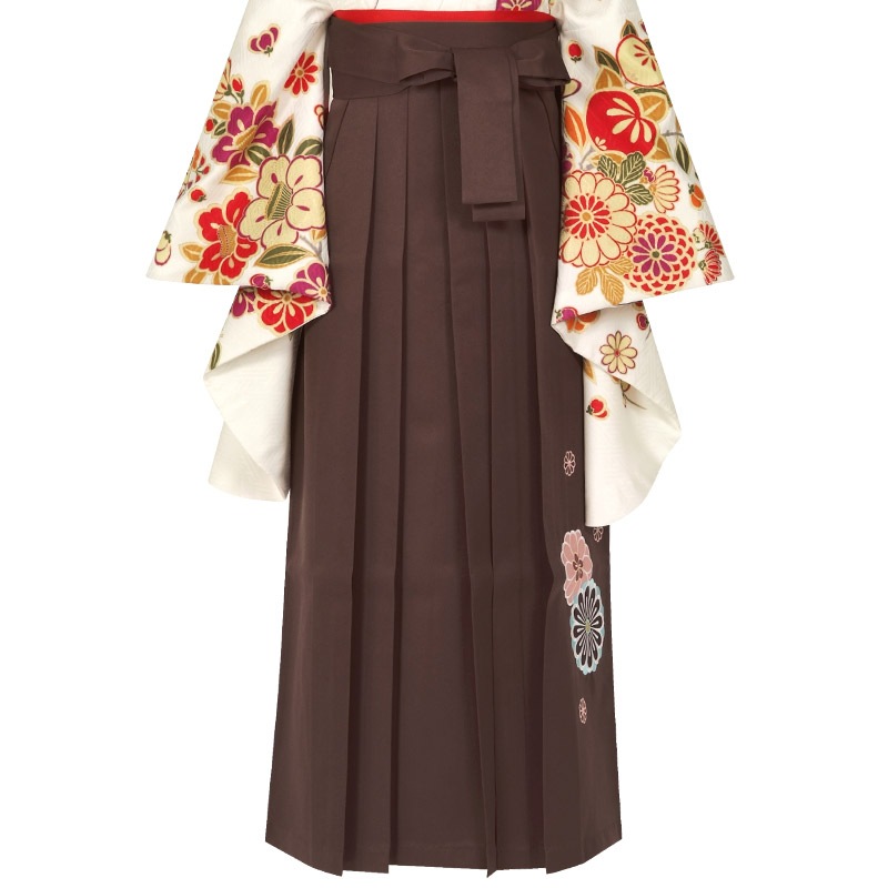  ブラウン×菊　刺繍 レンタル 袴単品 P134-S