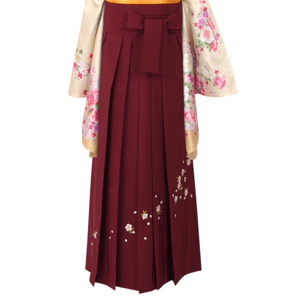  エンジ×刺繍(定) レンタル 袴単品 P010-S