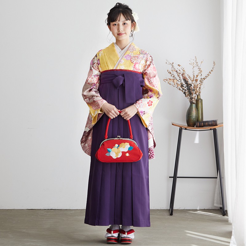 anan 黄　疋田桜と御所車 レンタル 大学生袴 G624