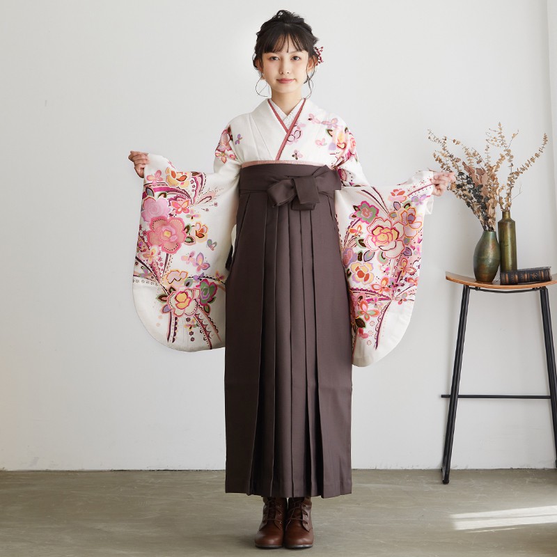 ハナエ･モリ 【訳あり】白　アートローズ G502 レンタル 大学生袴 G866