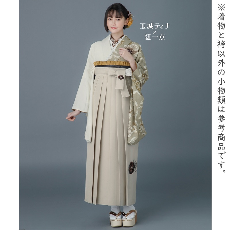 玉城ティナ×紅一点 ベージュ×オフホワイト　レース花 レンタル 大学生袴 G970