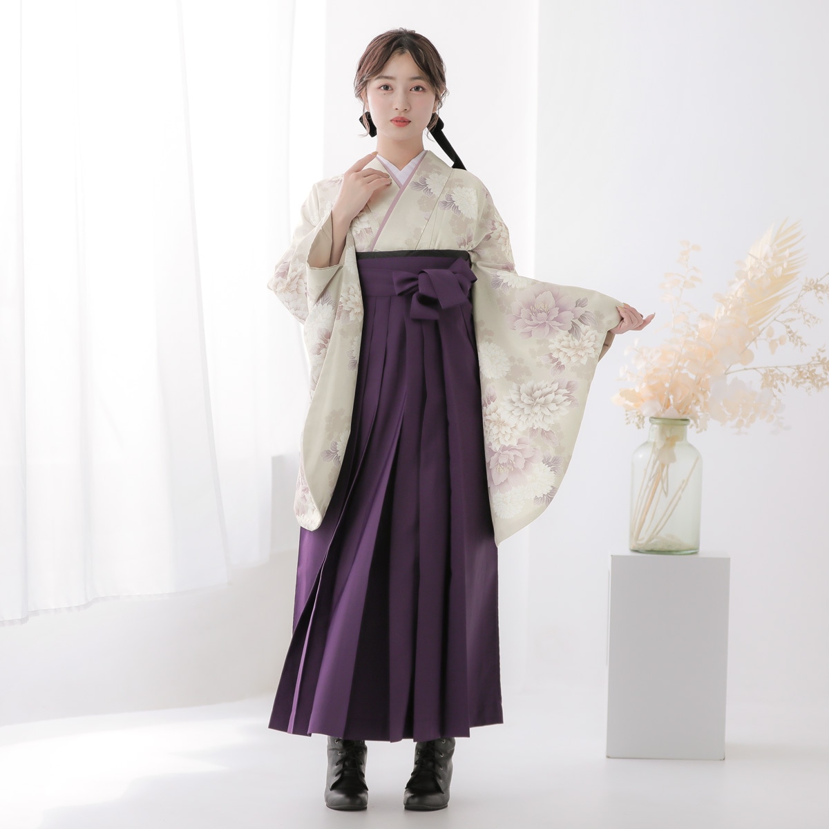  【SALE】 グレージュ　菊牡丹 レンタル 大学生袴 G1007