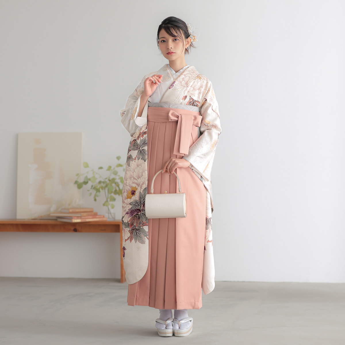  白　菊に松竹梅 レンタル 振袖袴 R2132