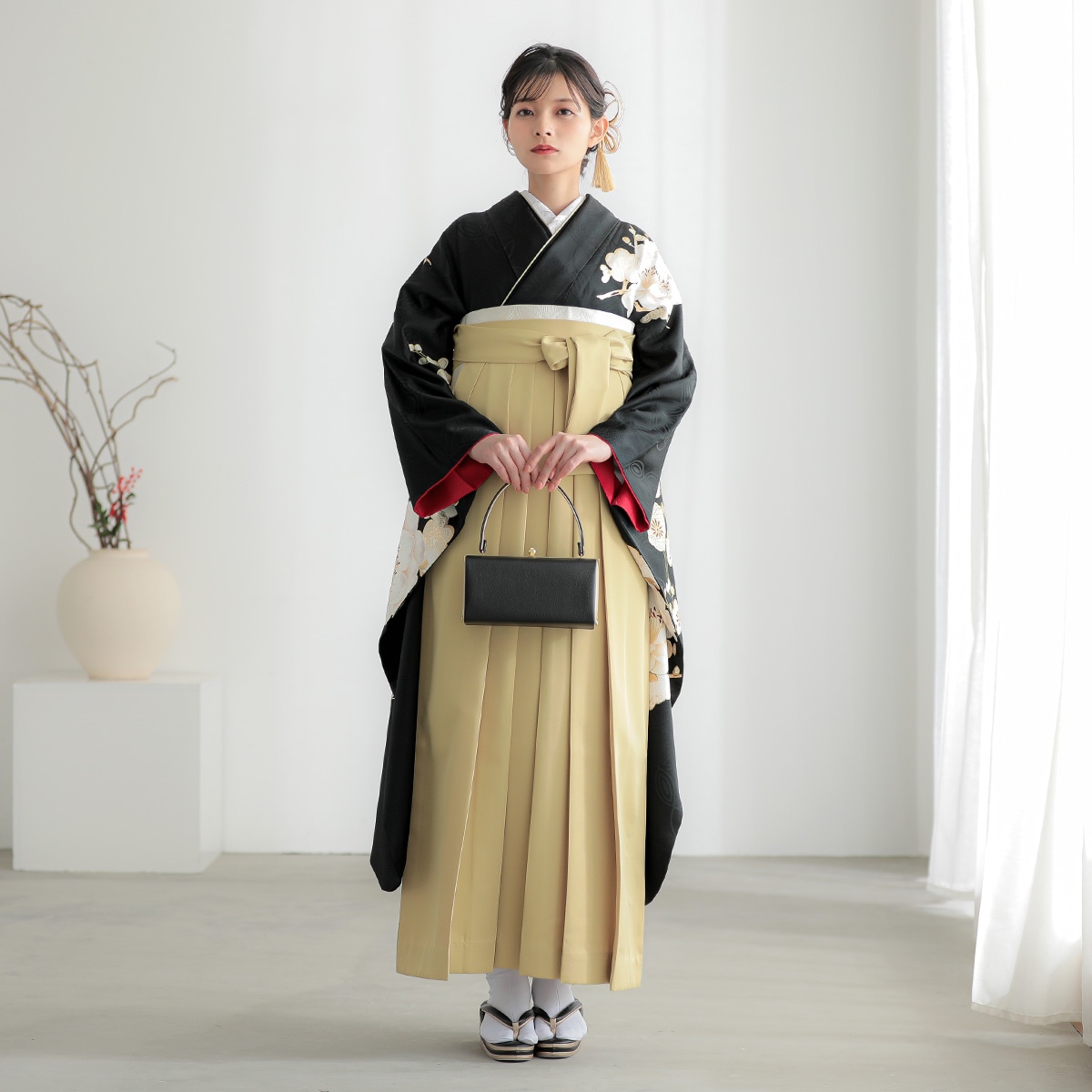  【SALE】 黒　白梅 レンタル 振袖袴 R2123