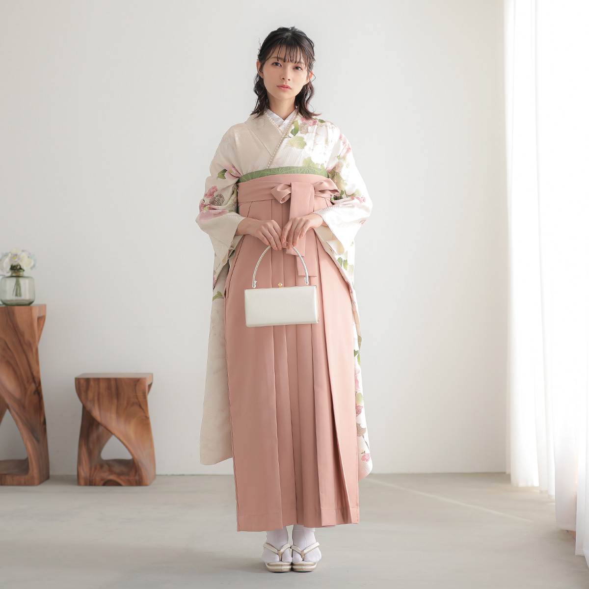  桜鼠　椿に梅 レンタル 振袖袴 R2119