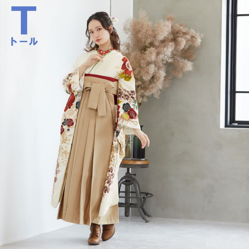 Dear 【SALE】 淡クリーム 牡丹と藤花 R1957 【トールサイズ】 レンタル 振袖袴 R2109