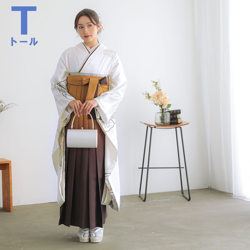 Vサンク 【SALE】 白 鶴に椿文 R1989 【トールサイズ】 レンタル 振袖袴 R2108