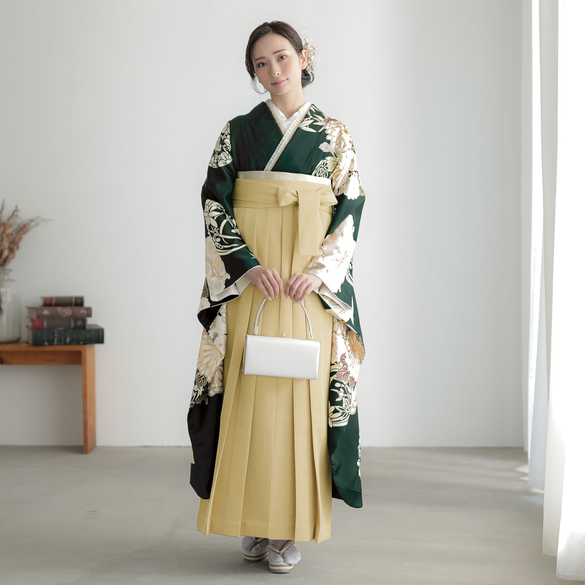  深緑　四君子 レンタル 振袖袴 R2102