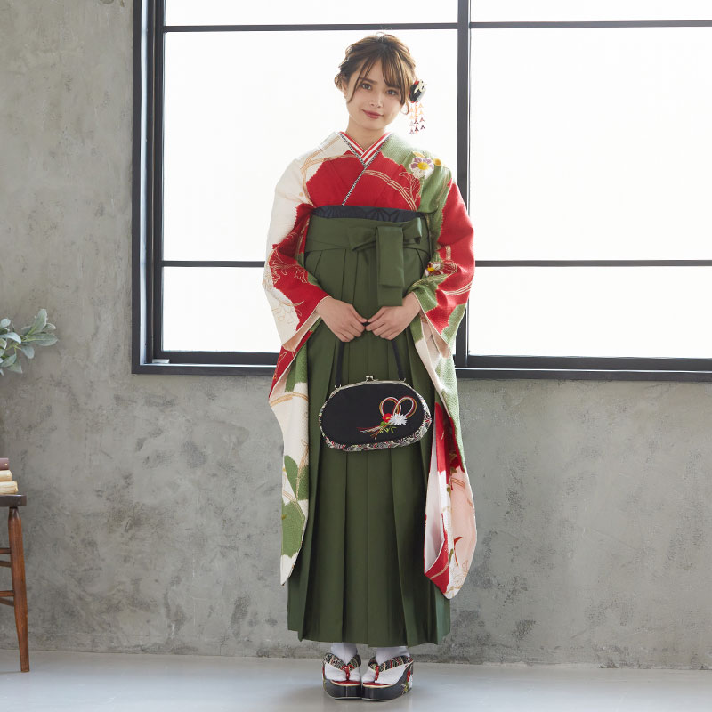  白 雲取露芝に刺繍唐花 絹  R703 レンタル 振袖袴 R2098