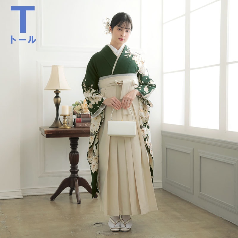 東京レトロ 【SALE】 深緑　百合に乱菊 R2039 【トールサイズ】 レンタル 振袖袴 R2090