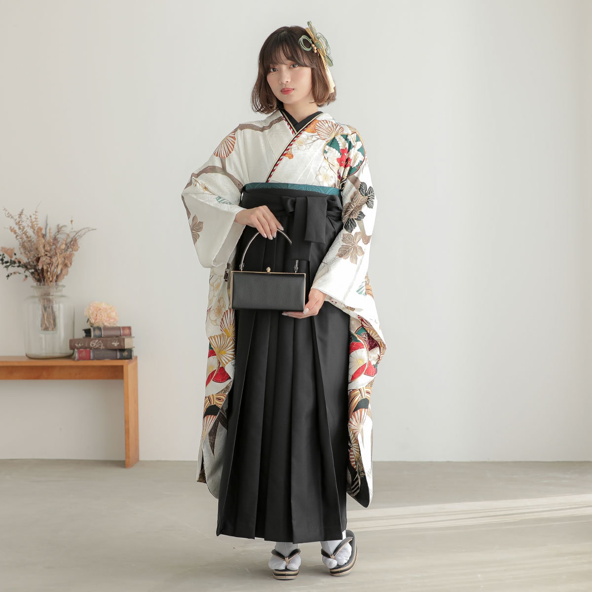  白　松竹梅 レンタル 振袖袴 R2076