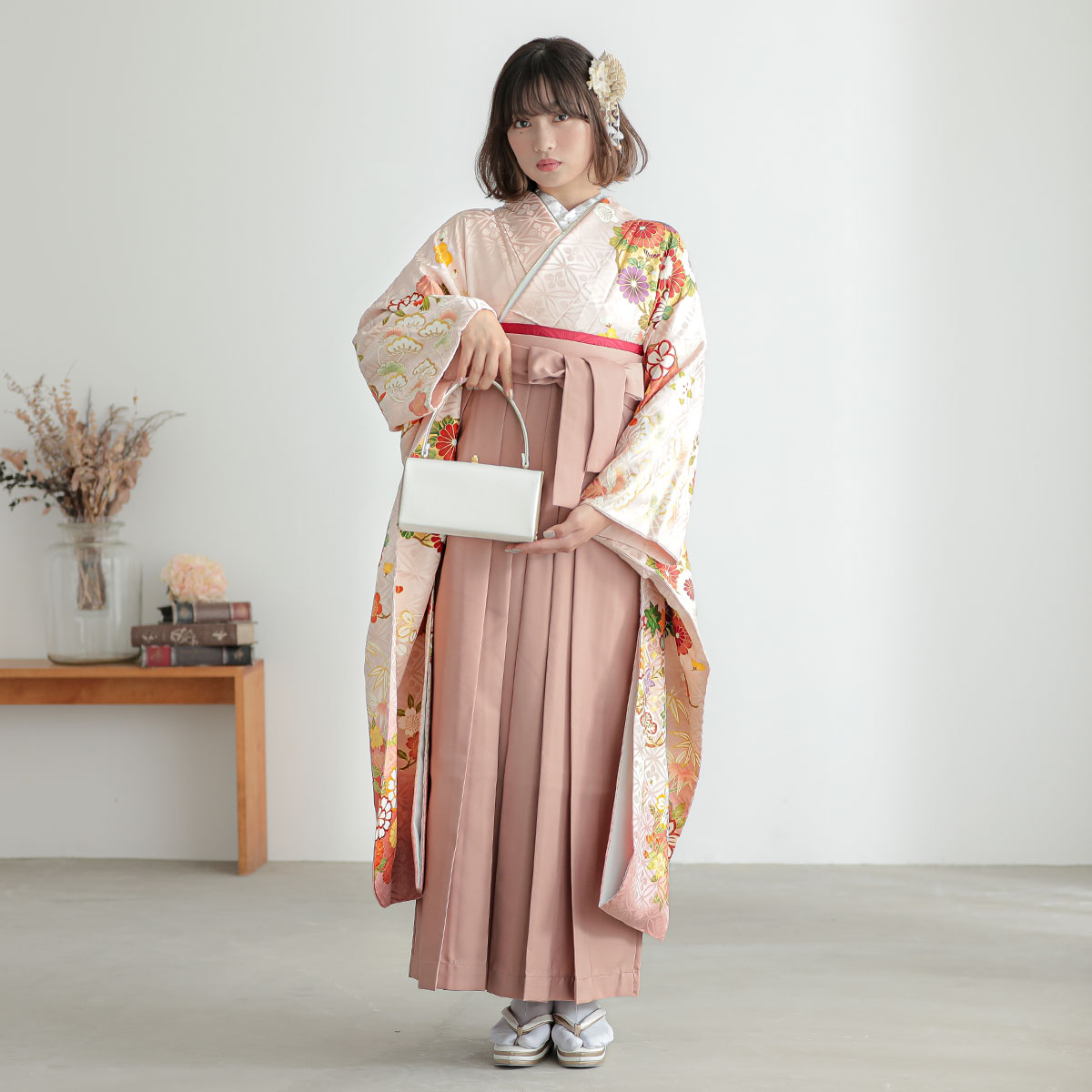 吉澤の友禅 【吉澤の友禅】薄ピンク　花丸文 レンタル 振袖袴 R2074