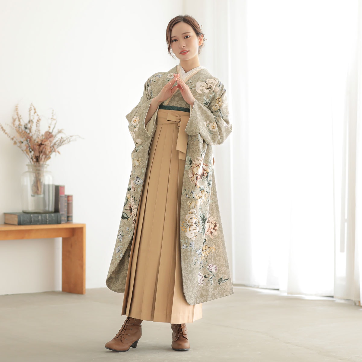 JILL STUART モスベージュ　花更紗 レンタル 振袖袴 R2070