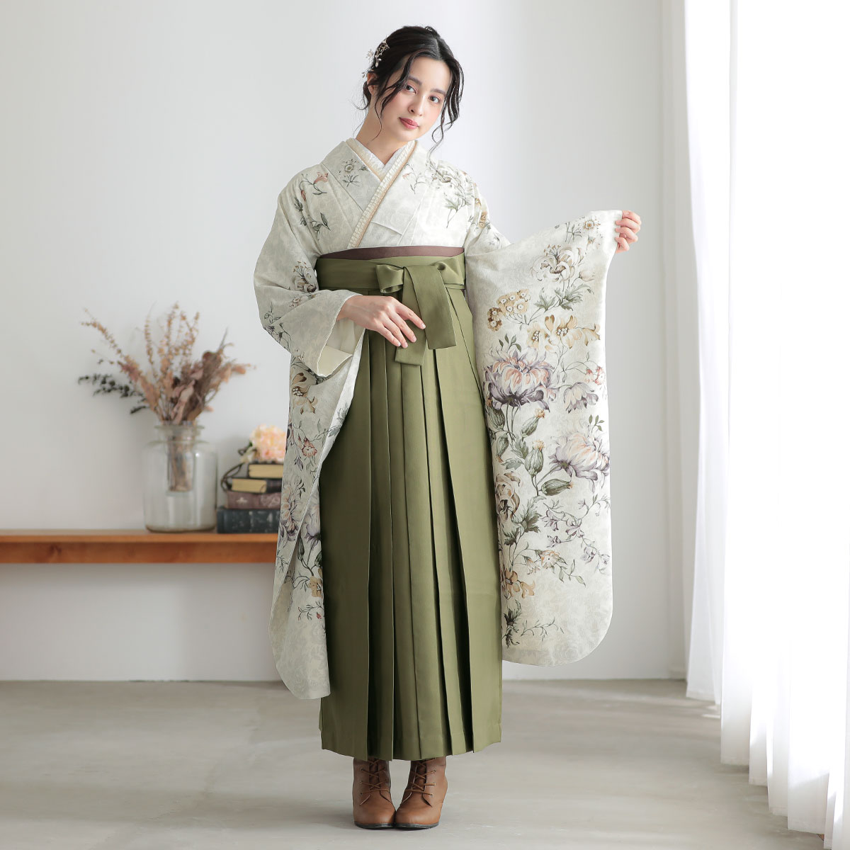 JILL STUART 【SALE】 アイボリー　花更紗 レンタル 振袖袴 R2069