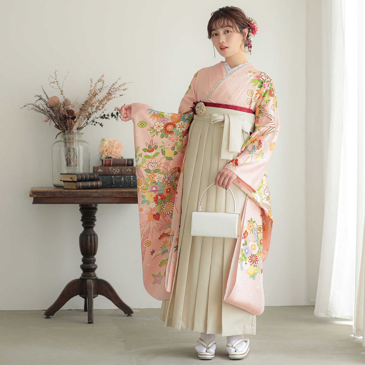 吉澤の友禅 【SALE】 ピンク　手毬に花丸文 レンタル 振袖袴 R2061