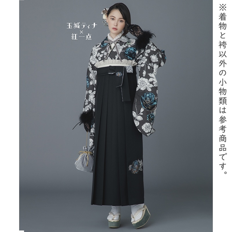 玉城ティナ×紅一点 グレー　薔薇 レンタル 大学生袴 G971