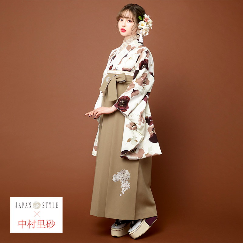 ジャパンスタイル×中村里砂 オフホワイト　アネモネ レンタル 大学生袴 G939
