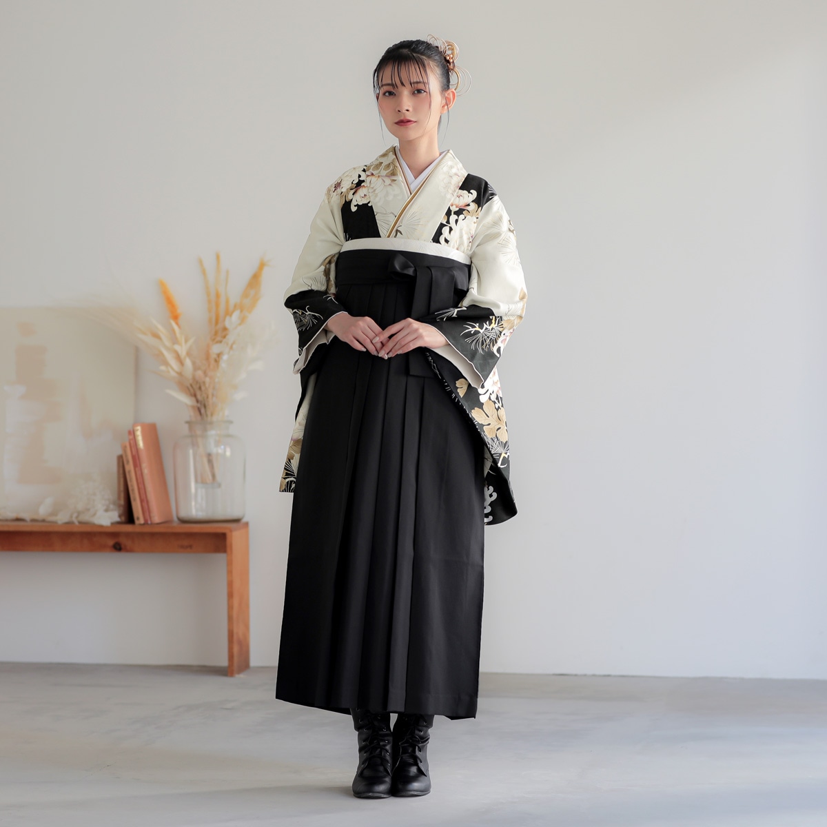 そしてゆめ 象牙×黒 菊に松 レンタル 大学生袴 G1014