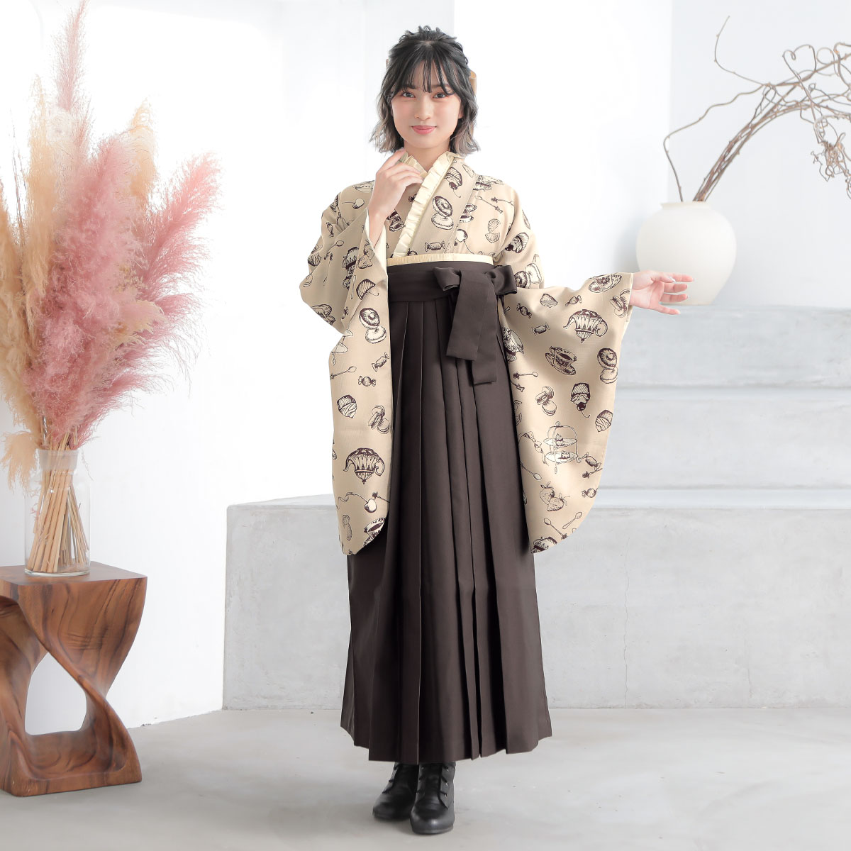  【SALE】 ベージュ　アフタヌーンティー A357 レンタル 大学生袴 G997