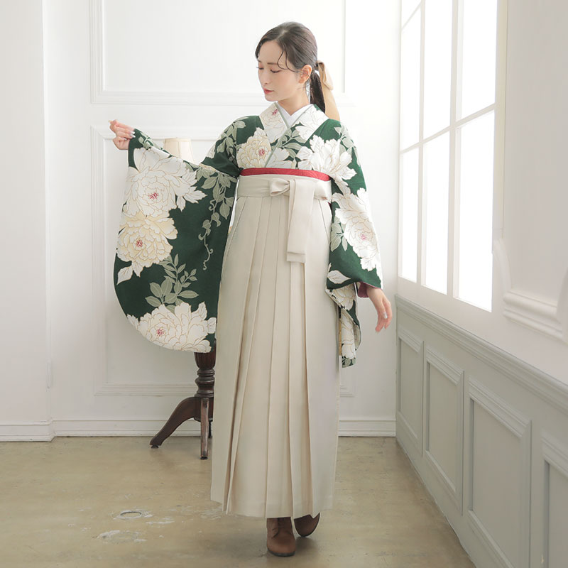  【SALE】 グリーン　白牡丹 レンタル 大学生袴 G982