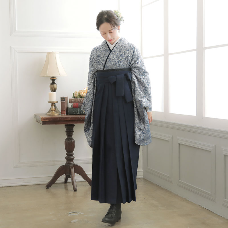  【SALE】 ブルー　ジャガード織×薔薇 レンタル 大学生袴 G981