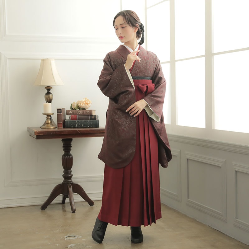  【SALE】 ワイン　ジャガード織×薔薇 レンタル 大学生袴 G980