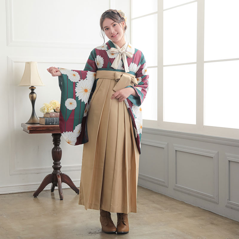  【SALE】 赤紫　矢羽根に菊 A346 レンタル 大学生袴 G964