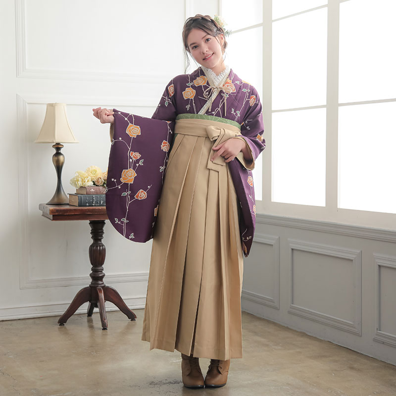  【SALE】 紫色　ばら A344 レンタル 大学生袴 G962