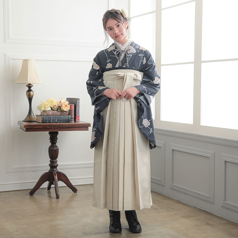  【SALE】 墨紺色　ばら A343 レンタル 大学生袴 G961