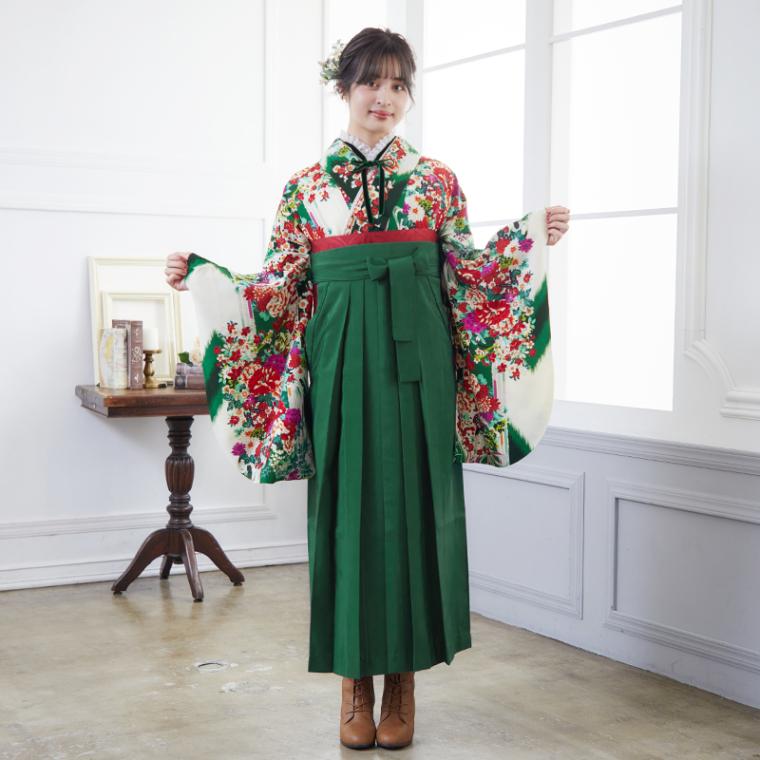 九重 【SALE】 緑　矢絣に花薬玉 レンタル 大学生袴 G957