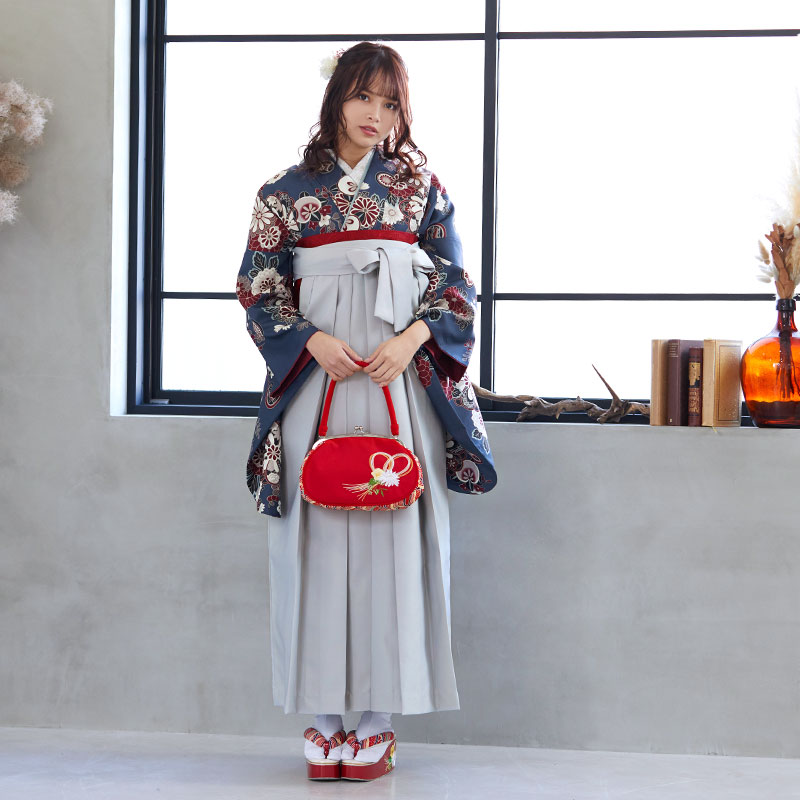  【SALE】 紺　花紋散らし レンタル 大学生袴 G950