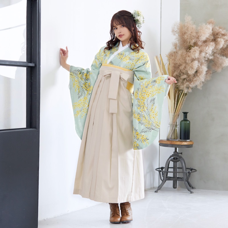  【SALE】 ブルーグリーン　立湧にミモザ レンタル 大学生袴 G948