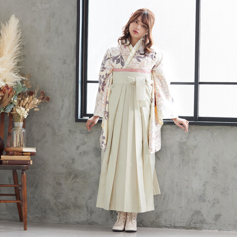  【SALE】 クリーム　白牡丹 レンタル 大学生袴 G947