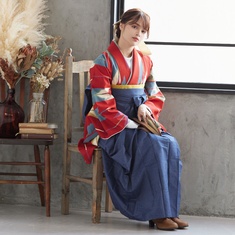  【SALE】 赤　矢絣 レンタル 大学生袴 G945