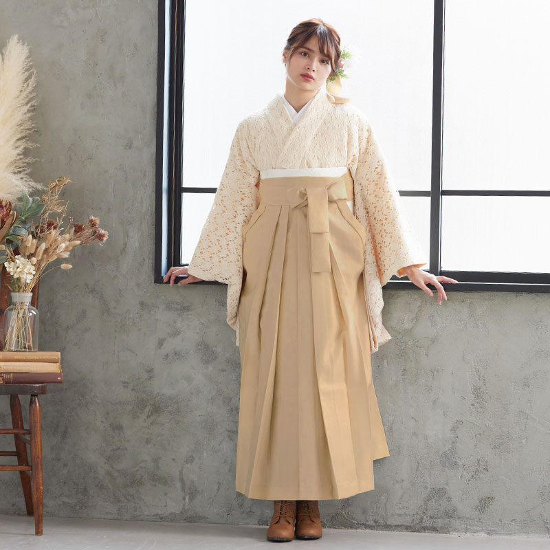  【SALE】 ベージュ　フラワー総レース レンタル 大学生袴 G944