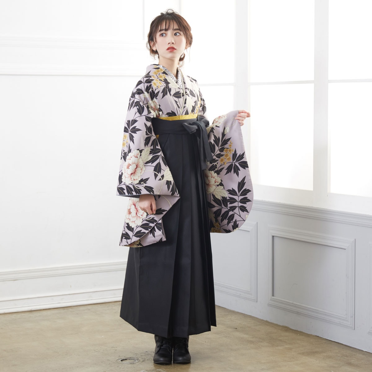  【SALE】 薄紫　牡丹に蔦 レンタル 大学生袴 G926