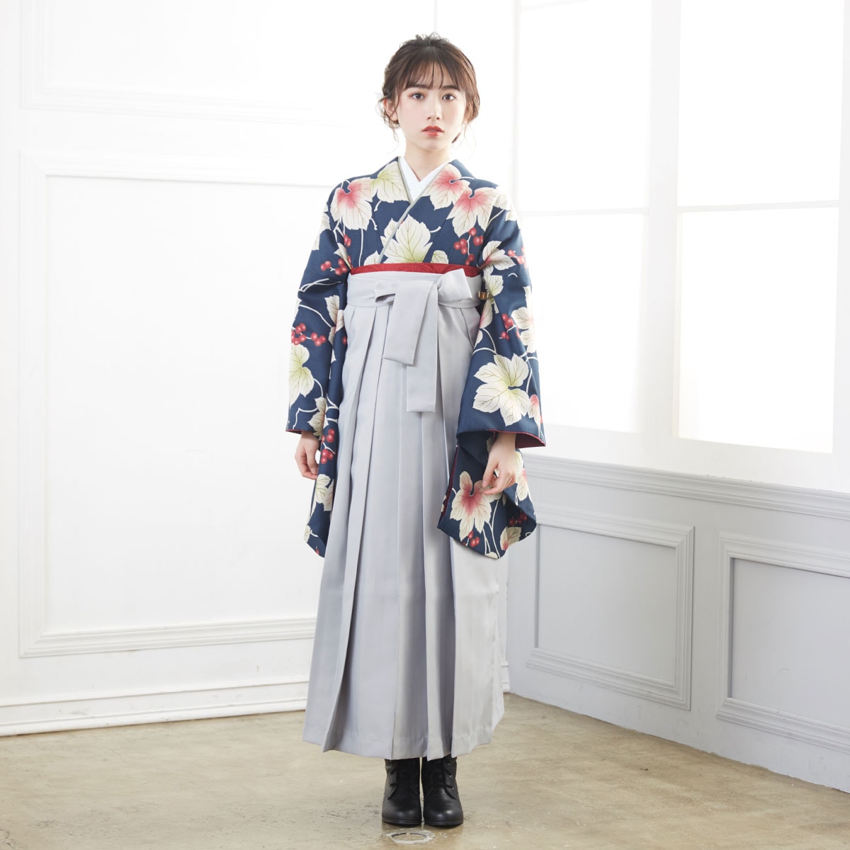  【SALE】 紺　葡萄 レンタル 大学生袴 G925