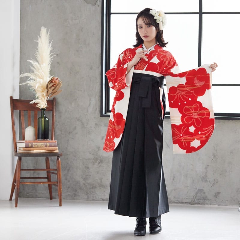  【SALE】 白地にカスミ鹿の子紅梅 A305 レンタル 大学生袴 G913