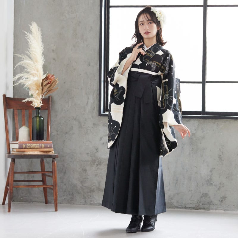  【SALE】 白地にカスミ鹿の子墨梅 A304 レンタル 大学生袴 G912